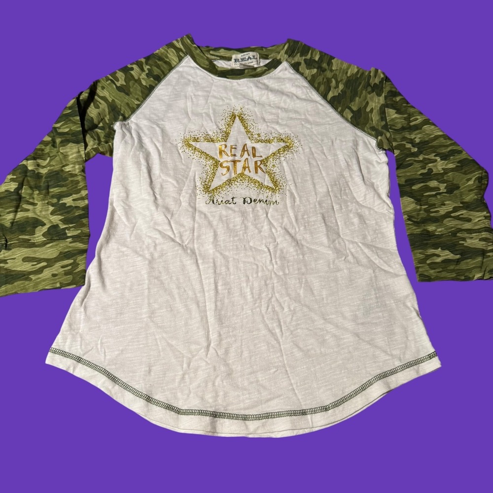 Womens Ariat Small Real Star Raglan T Shirt White Camo Western